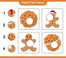 Match the halves. Match halves of Cookies and Gingerbread Man. Educational children game, printable worksheet, vector illustration