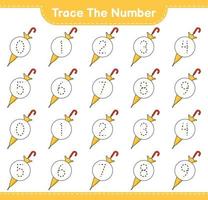 Trace the number. Tracing number with Umbrella. Educational children game, printable worksheet, vector illustration