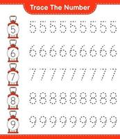 Trace the number. Tracing number with Lantern. Educational children game, printable worksheet, vector illustration