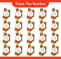 Trace the number. Tracing number with Socks. Educational children game, printable worksheet, vector illustration