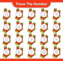 Trace the number. Tracing number with Socks. Educational children game, printable worksheet, vector illustration