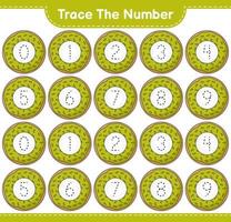 Trace the number. Tracing number with Donut. Educational children game, printable worksheet, vector illustration