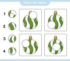 Empareja las mitades. combinar las mitades de la bola de navidad. juego educativo para niños, hoja de cálculo imprimible, ilustración vectorial vector
