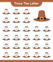 Trace the letter. Tracing letter alphabet with Hat. Educational children game, printable worksheet, vector illustration