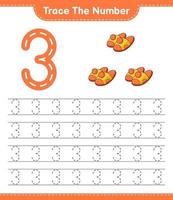 Trace the number. Tracing number with Slippers. Educational children game, printable worksheet, vector illustration