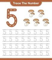 Trace the number. Tracing number with Shiitake. Educational children game, printable worksheet, vector illustration