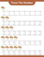 Trace the number. Tracing number with Mushroom Boletus. Educational children game, printable worksheet, vector illustration