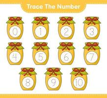 Trace the number. Tracing number with Jam. Educational children game, printable worksheet, vector illustration