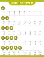 Trace the number. Tracing number with Donut. Educational children game, printable worksheet, vector illustration