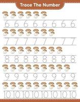 Trace the number. Tracing number with Shiitake. Educational children game, printable worksheet, vector illustration