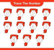 Trace the number. Tracing number with Scarf. Educational children game, printable worksheet, vector illustration