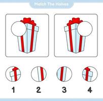 Empareja las mitades. emparejar las mitades de la cinta. juego educativo para niños, hoja de cálculo imprimible, ilustración vectorial vector