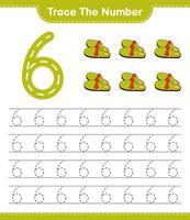 Trace the number. Tracing number with Slippers. Educational children game, printable worksheet, vector illustration