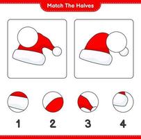 Match the halves. Match halves of Santa Hat. Educational children game, printable worksheet, vector illustration