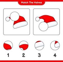 Match the halves. Match halves of Santa Hat. Educational children game, printable worksheet, vector illustration