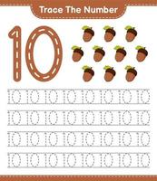 Trace the number. Tracing number with Acorn. Educational children game, printable worksheet, vector illustration