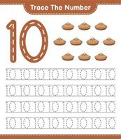 Trace the number. Tracing number with Pie. Educational children game, printable worksheet, vector illustration