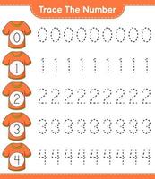 Trace the number. Tracing number with T-shirt. Educational children game, printable worksheet, vector illustration