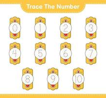 Trace the number. Tracing number with Thermometer. Educational children game, printable worksheet, vector illustration