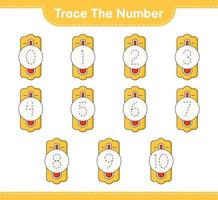 Trace the number. Tracing number with Thermometer. Educational children game, printable worksheet, vector illustration