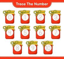 Trace the number. Tracing number with Jam. Educational children game, printable worksheet, vector illustration