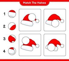 Match the halves. Match halves of Santa Hat. Educational children game, printable worksheet, vector illustration