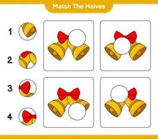 Match the halves. Match halves of Christmas Bell. Educational children game, printable worksheet, vector illustration