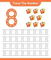 Trace the number. Tracing number with Book. Educational children game, printable worksheet, vector illustration