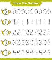 Trace the number. Tracing number with Teapot. Educational children game, printable worksheet, vector illustration