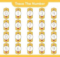 Trace the number. Tracing number with Thermometer. Educational children game, printable worksheet, vector illustration