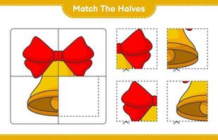 Match the halves. Match halves of Christmas Bell. Educational children game, printable worksheet, vector illustration