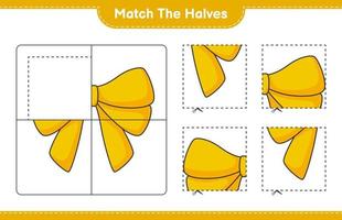 Match the halves. Match halves of Ribbon. Educational children game, printable worksheet, vector illustration