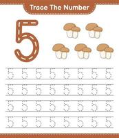 rastrear el número. número de seguimiento con boletus de setas. juego educativo para niños, hoja de cálculo imprimible, ilustración vectorial vector