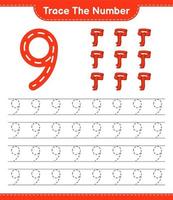 Trace the number. Tracing number with Scarf. Educational children game, printable worksheet, vector illustration