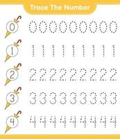 Trace the number. Tracing number with Umbrella. Educational children game, printable worksheet, vector illustration