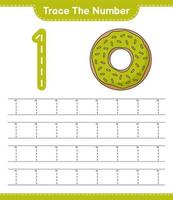 Trace the number. Tracing number with Donut. Educational children game, printable worksheet, vector illustration