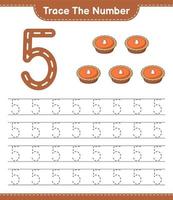 Trace the number. Tracing number with Pie. Educational children game, printable worksheet, vector illustration