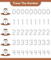 Trace the number. Tracing number with Hat. Educational children game, printable worksheet, vector illustration