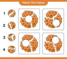 Match the halves. Match halves of Cookie. Educational children game, printable worksheet, vector illustration