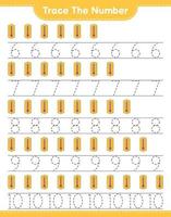 Trace the number. Tracing number with Thermometer. Educational children game, printable worksheet, vector illustration