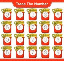 Trace the number. Tracing number with Jam. Educational children game, printable worksheet, vector illustration