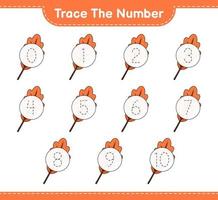 Trace the number. Tracing number with Oak Leaf. Educational children game, printable worksheet, vector illustration