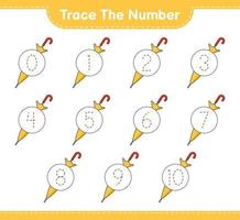 Trace the number. Tracing number with Umbrella. Educational children game, printable worksheet, vector illustration