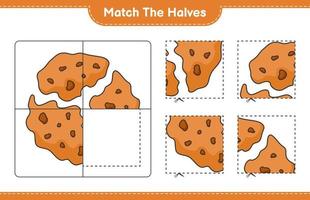 Match the halves. Match halves of Cookie. Educational children game, printable worksheet, vector illustration