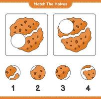 Match the halves. Match halves of Cookie. Educational children game, printable worksheet, vector illustration