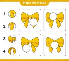 Match the halves. Match halves of Ribbon. Educational children game, printable worksheet, vector illustration