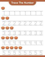 Trace the number. Tracing number with Pie. Educational children game, printable worksheet, vector illustration