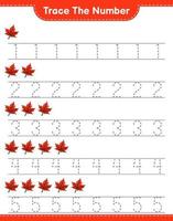 Trace the number. Tracing number with Maple Leaf. Educational children game, printable worksheet, vector illustration