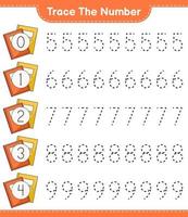 Trace the number. Tracing number with Book. Educational children game, printable worksheet, vector illustration