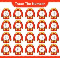 Trace the number. Tracing number with Warm Clothes. Educational children game, printable worksheet, vector illustration